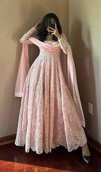 Teeya Creation Light Peach Color Faux Georgette Long Party Wear Gown - Distacart