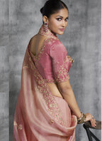 Vegaa Fashion Peach Silk Embroidered Wedding Wear Saree