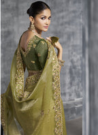 Vegaa Fashion Mehendi Silk Embroidered Wedding Wear Saree