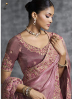 Vegaa Fashion Peach Silk Embroidered Wedding Wear Saree