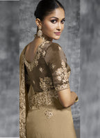 Vegaa Fashion Beige Silk Embroidered Wedding Wear Saree