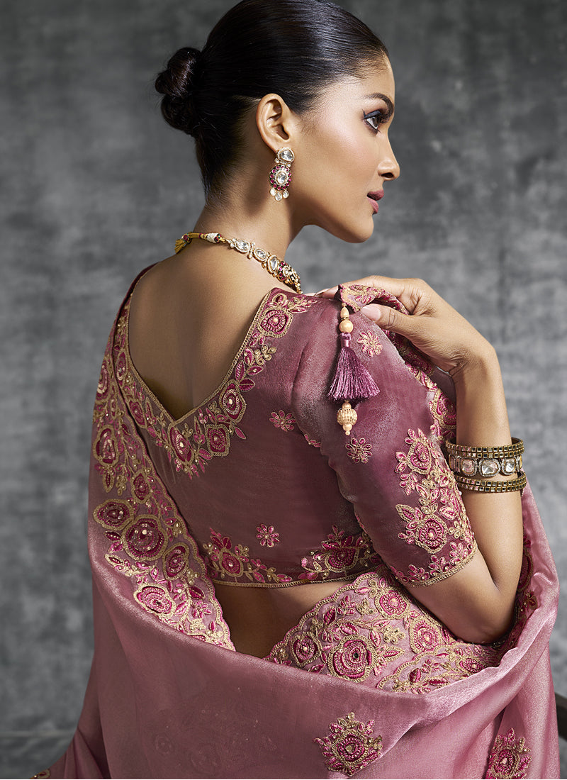 Vegaa Fashion Peach Silk Embroidered Wedding Wear Saree