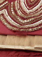 House of Panchhi Women Rosegold Net Embroidered Mirror Lehenga & Blouse with Dupatta