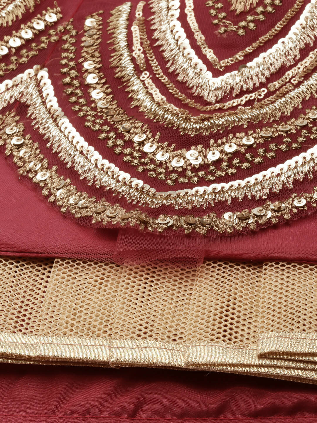 House of Panchhi Women Rosegold Net Embroidered Mirror Lehenga & Blouse with Dupatta