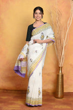 Very Much Indian Handblock Printed Cotton Saree With Natural Dyes - White - Distacart