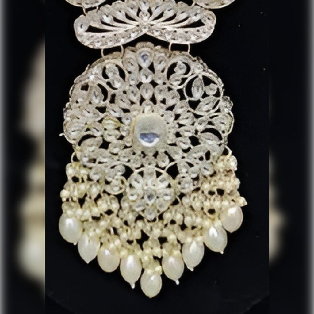 Jewel City Elegant Multi-Layered Pearl Necklace Set with Intricate Silver Pendant and Earrings