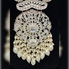 Jewel City Elegant Multi-Layered Pearl Necklace Set with Intricate Silver Pendant and Earrings