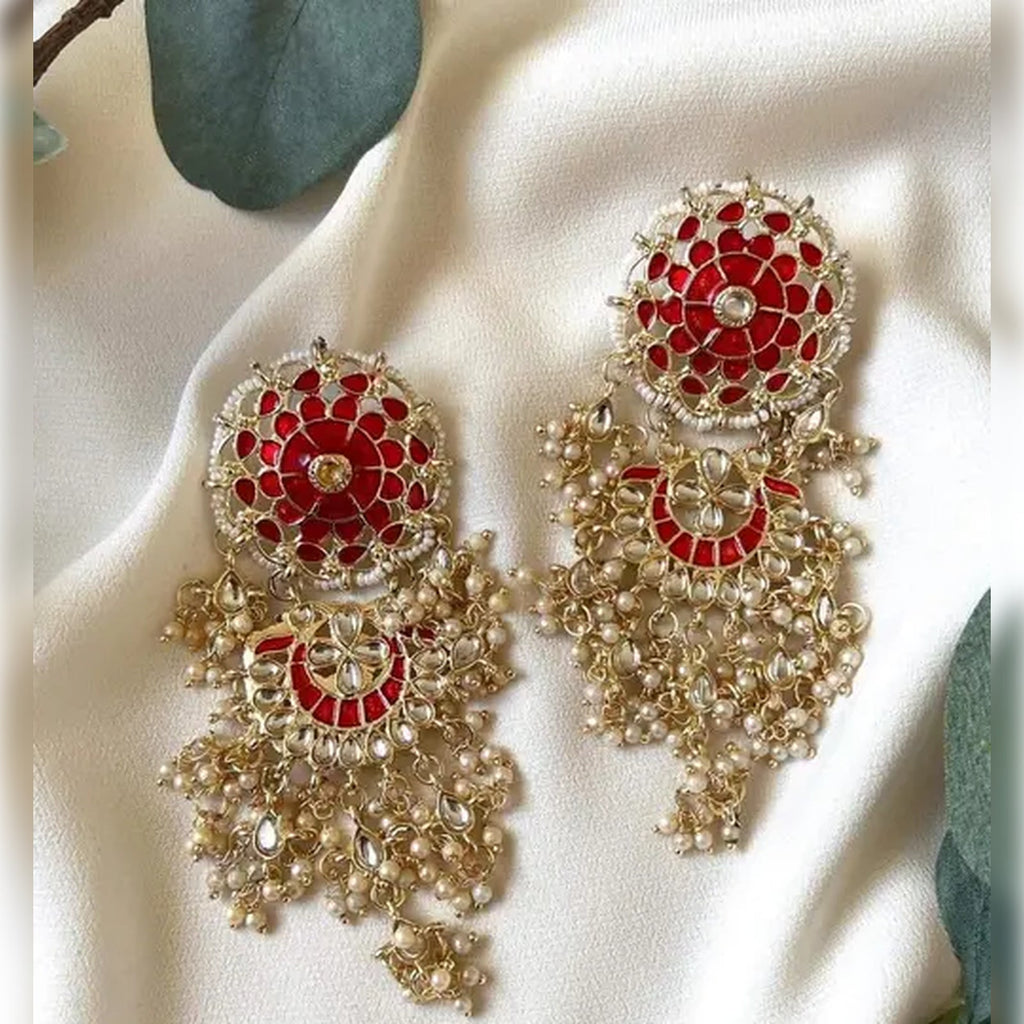 Jewel City Exquisite Polki Kundan Stone and Pearl Earrings - Regal Ethnic Bridal Jewelry - Distacart
