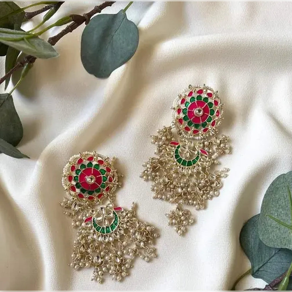 Jewel City Exquisite Polki Kundan Stone and Pearl Earrings - Regal Ethnic Bridal Jewelry - Distacart