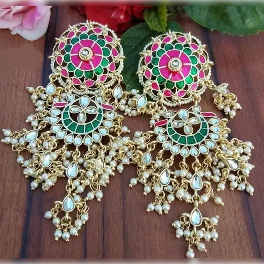 Jewel City Exquisite Polki Kundan Stone and Pearl Earrings - Regal Ethnic Bridal Jewelry - Distacart