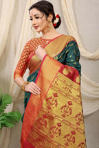 Jyoti Fashion Women's Bottle Green Banarasi Silk Zari Woven Saree with Blouse