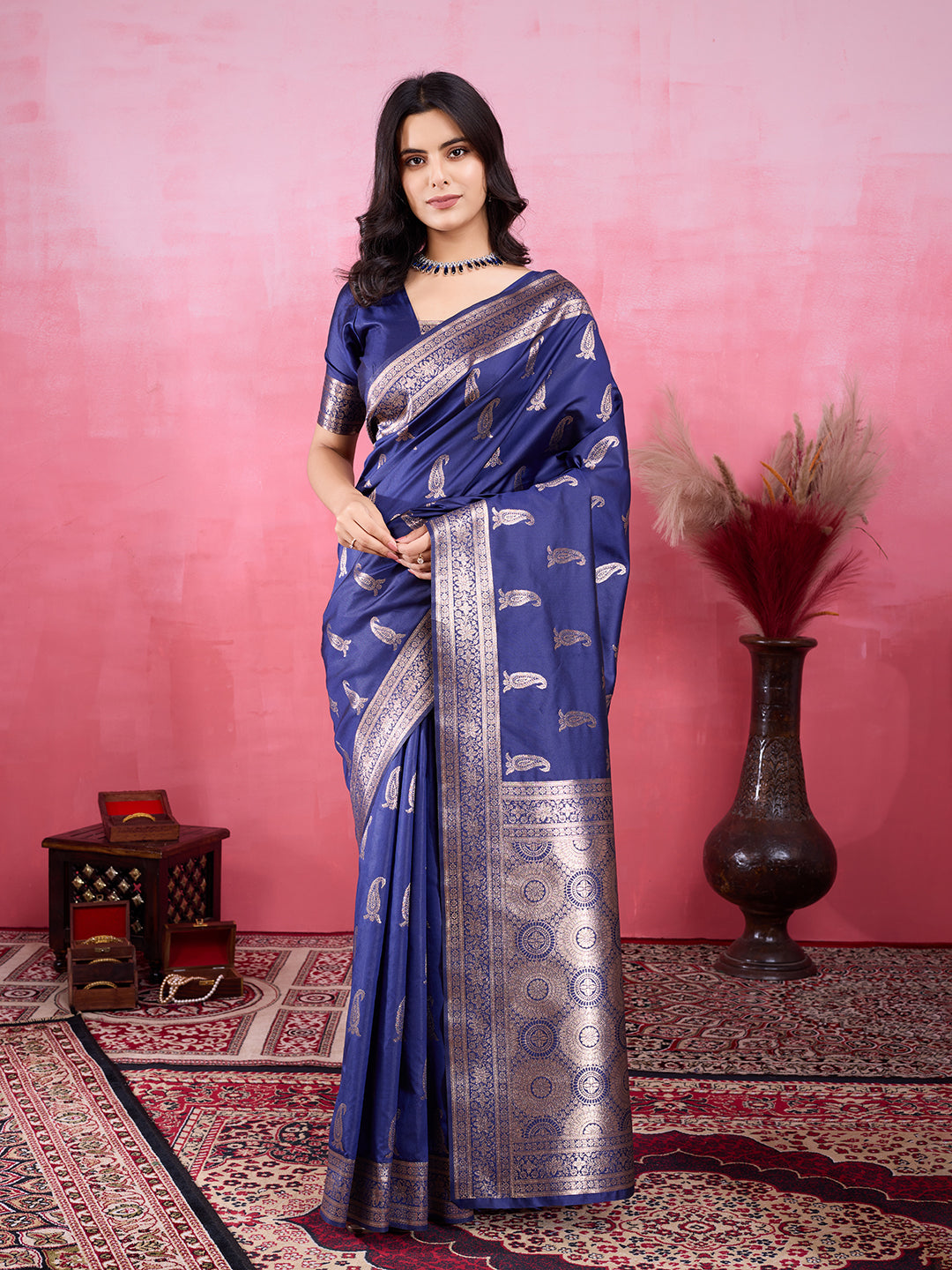 Vedant Vastram Banarasi Silk Fashion Saree - Navy