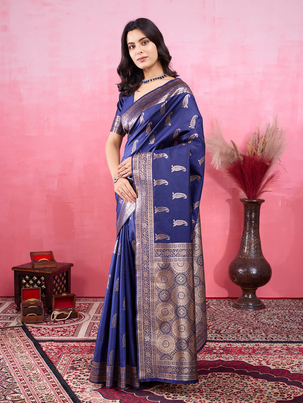 Vedant Vastram Banarasi Silk Fashion Saree - Navy