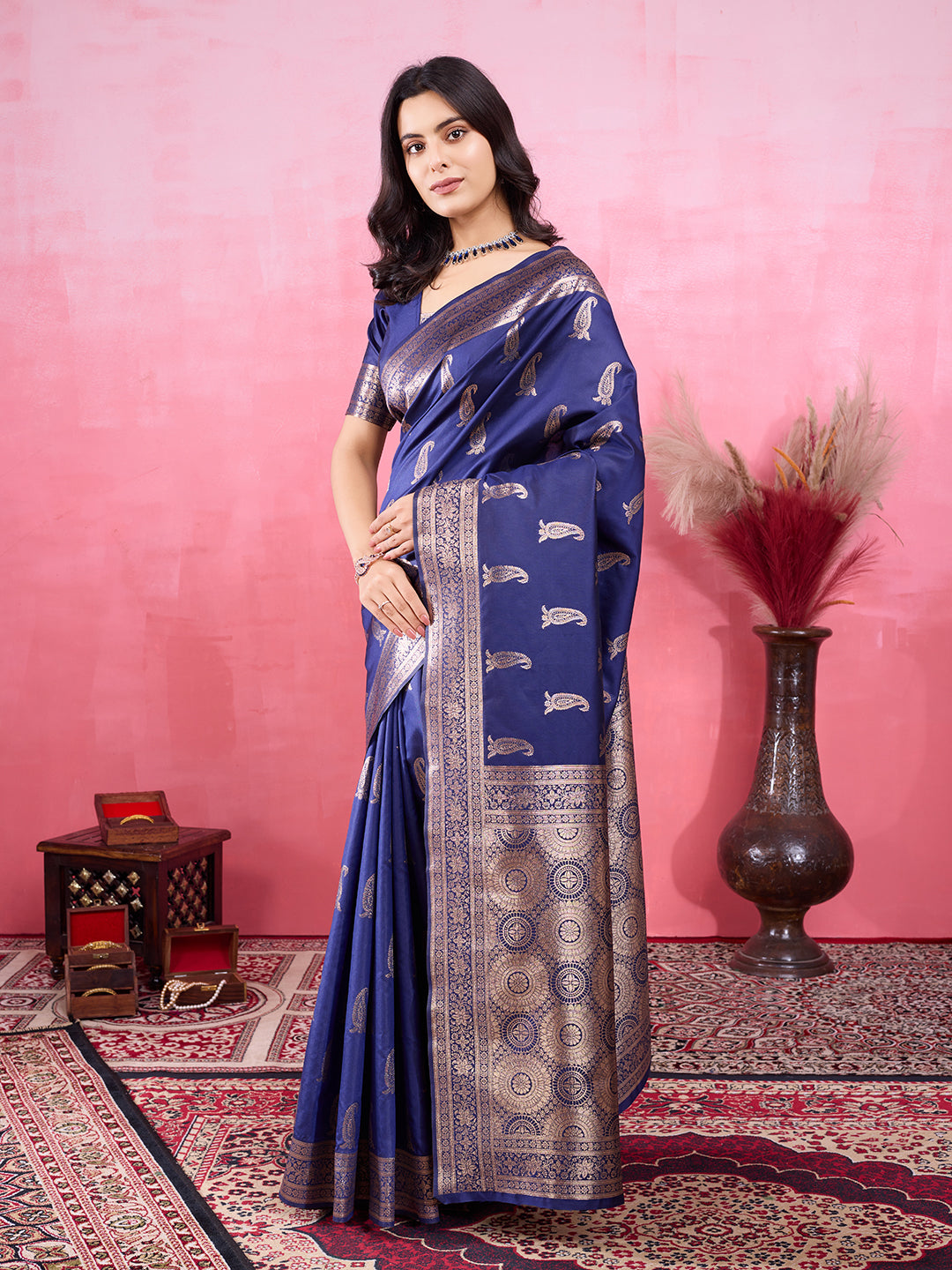 Vedant Vastram Banarasi Silk Fashion Saree - Navy