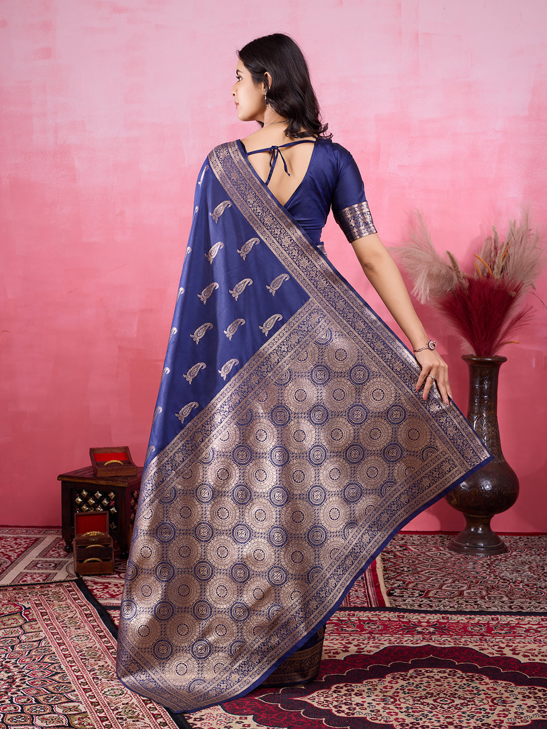 Vedant Vastram Banarasi Silk Fashion Saree - Navy
