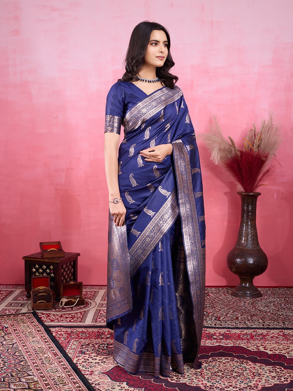 Vedant Vastram Banarasi Silk Fashion Saree - Navy