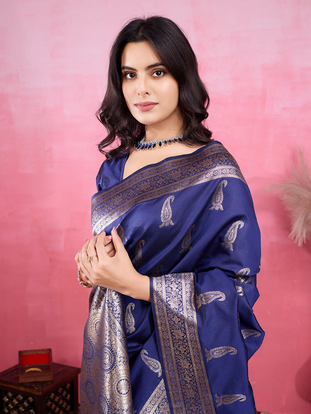 Vedant Vastram Banarasi Silk Fashion Saree - Navy