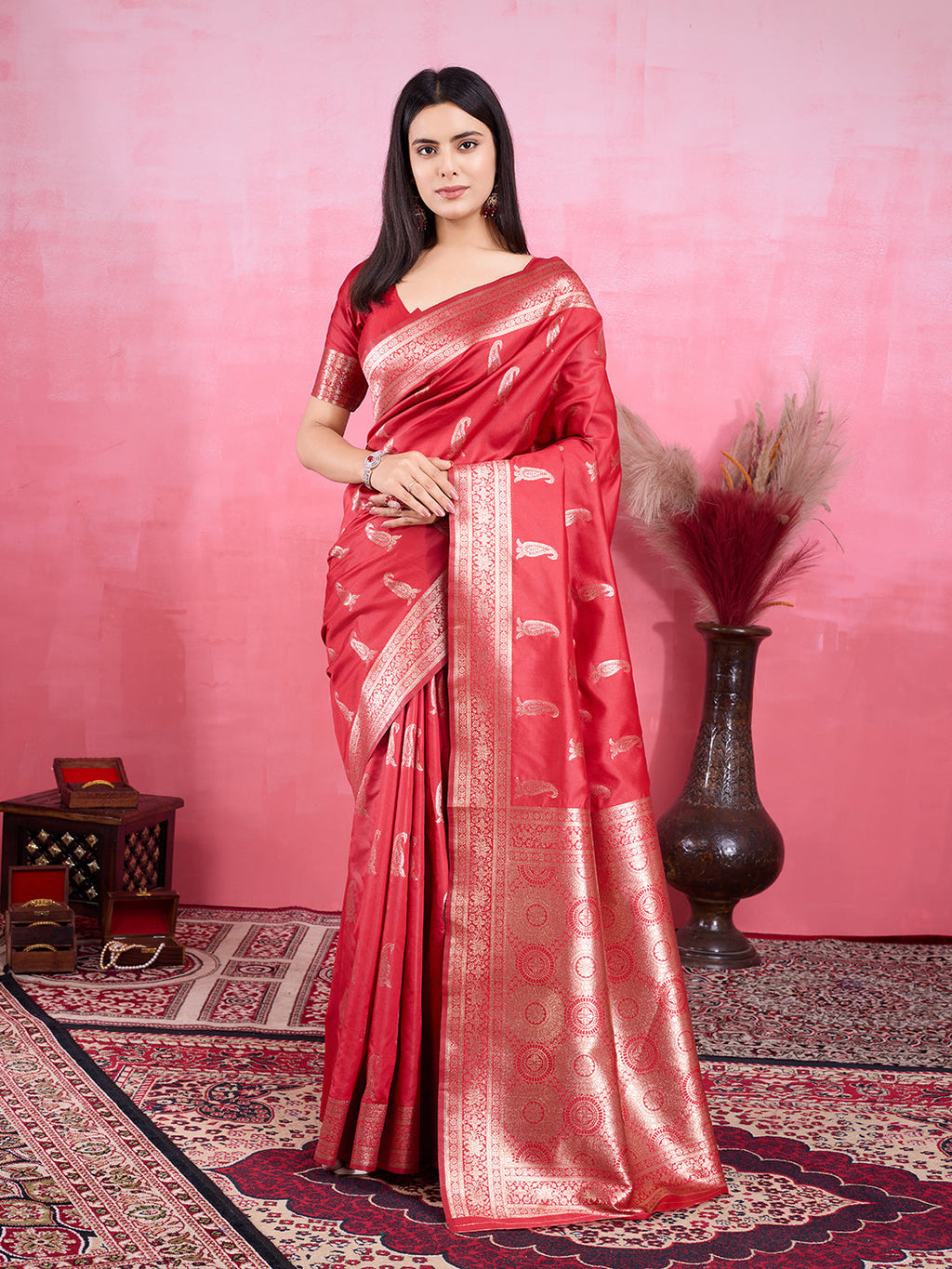 Vedant Vastram Banarasi Silk Fashion Saree - Red