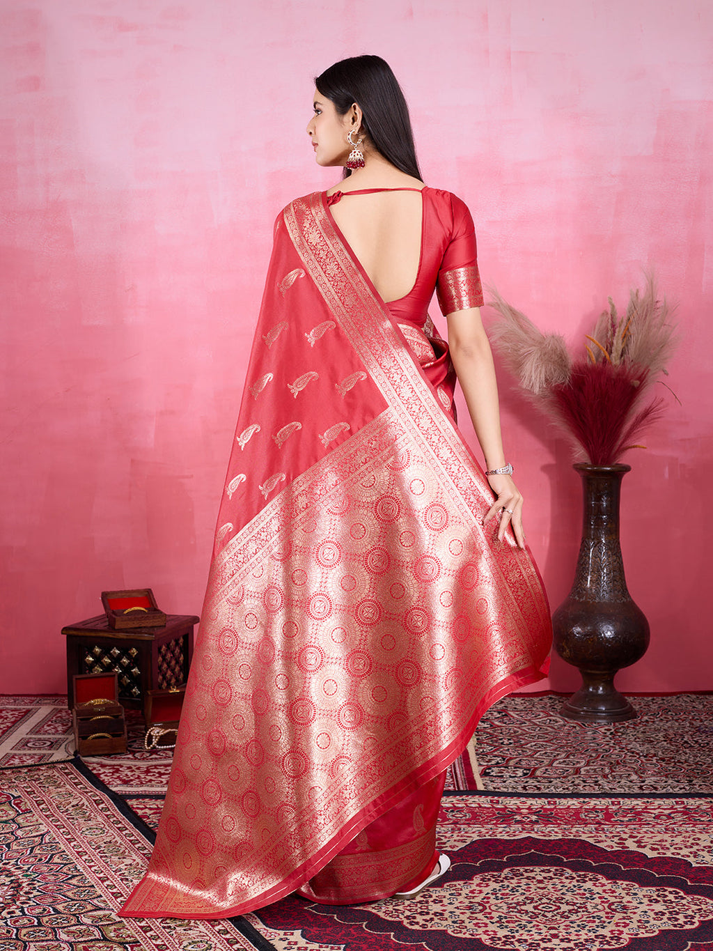 Vedant Vastram Banarasi Silk Fashion Saree - Red