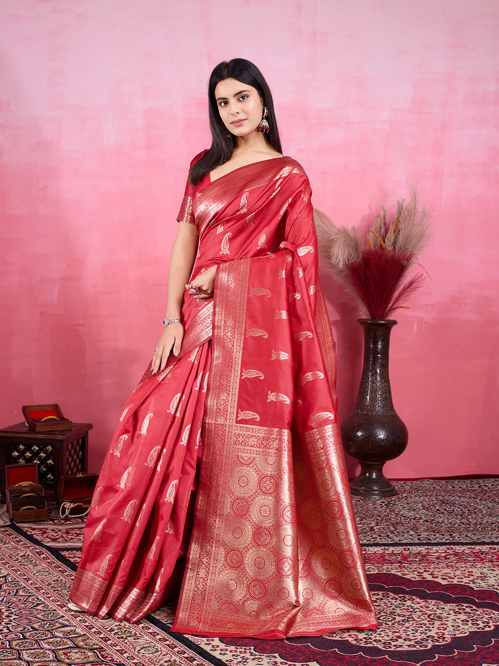Vedant Vastram Banarasi Silk Fashion Saree - Red