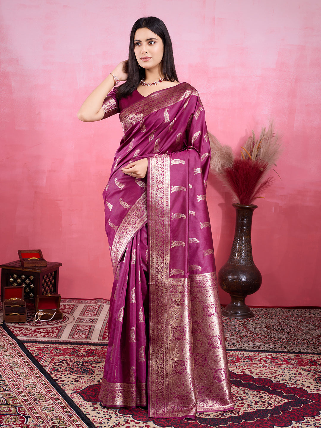 Vedant Vastram Banarasi Silk Fashion Saree - Wine