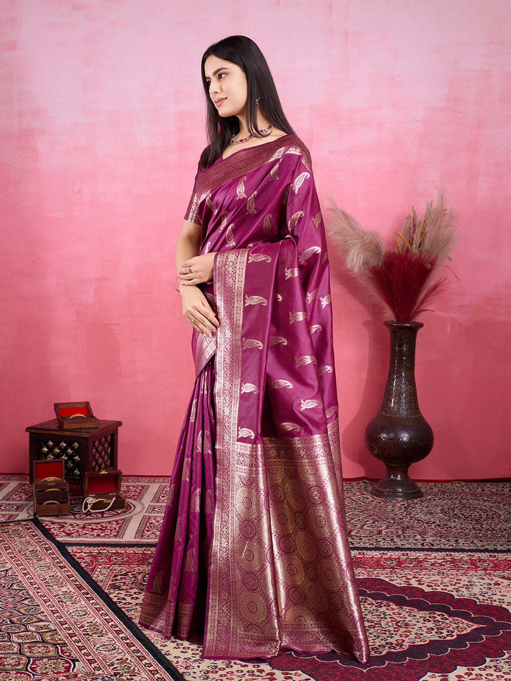 Vedant Vastram Banarasi Silk Fashion Saree - Wine