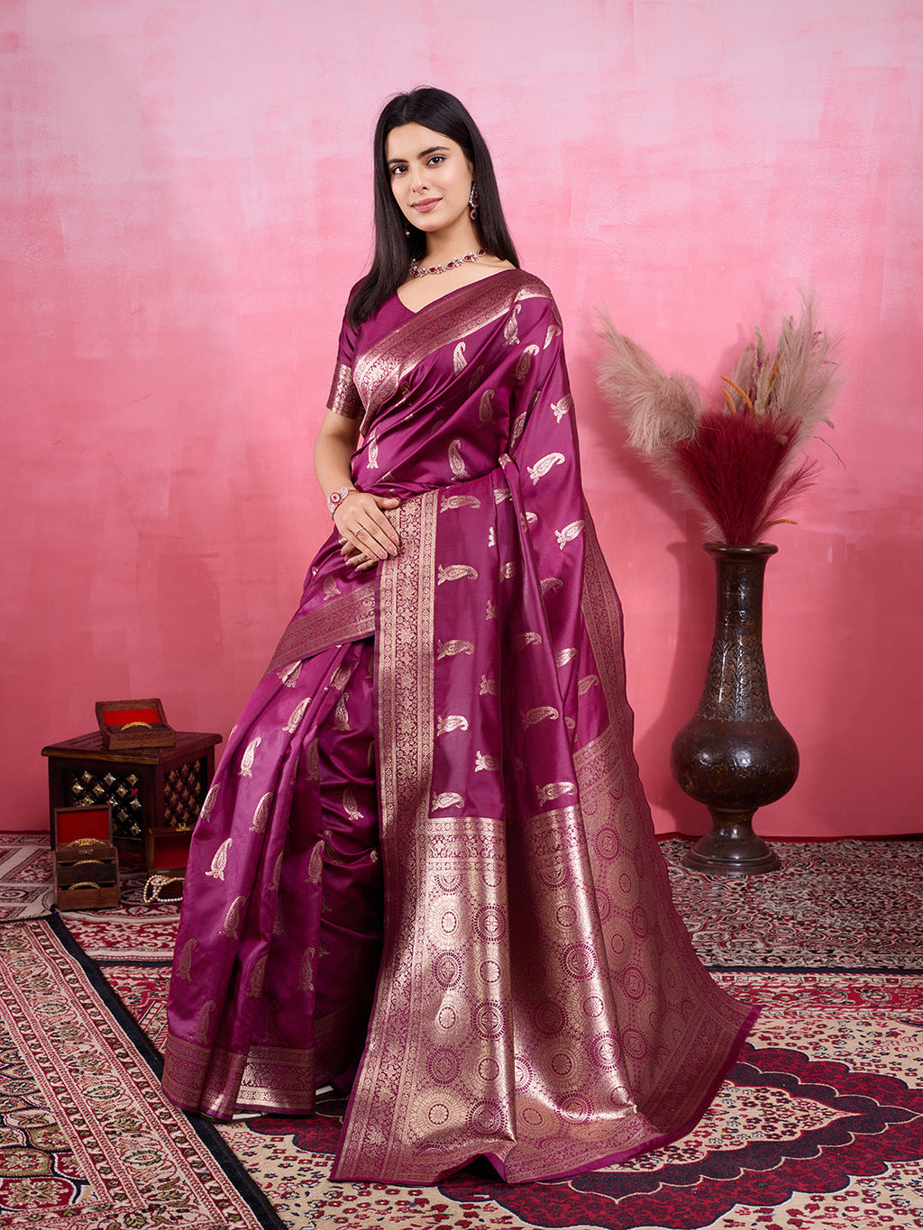 Vedant Vastram Banarasi Silk Fashion Saree - Wine
