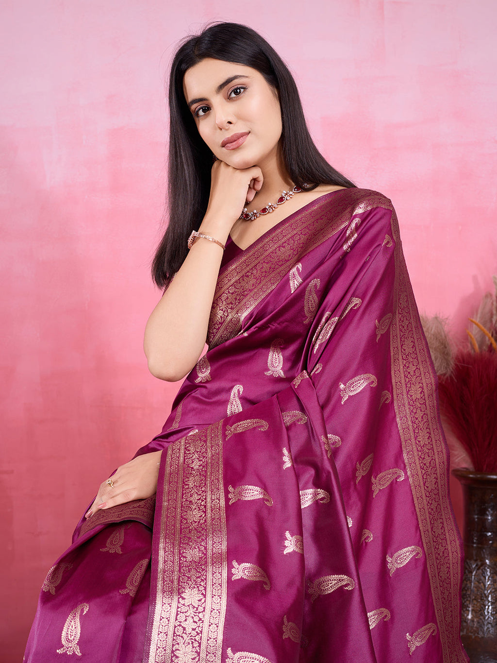 Vedant Vastram Banarasi Silk Fashion Saree - Wine