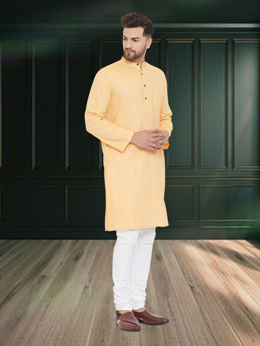 Even Apparels Men's Pure Cotton Yellow Kurta