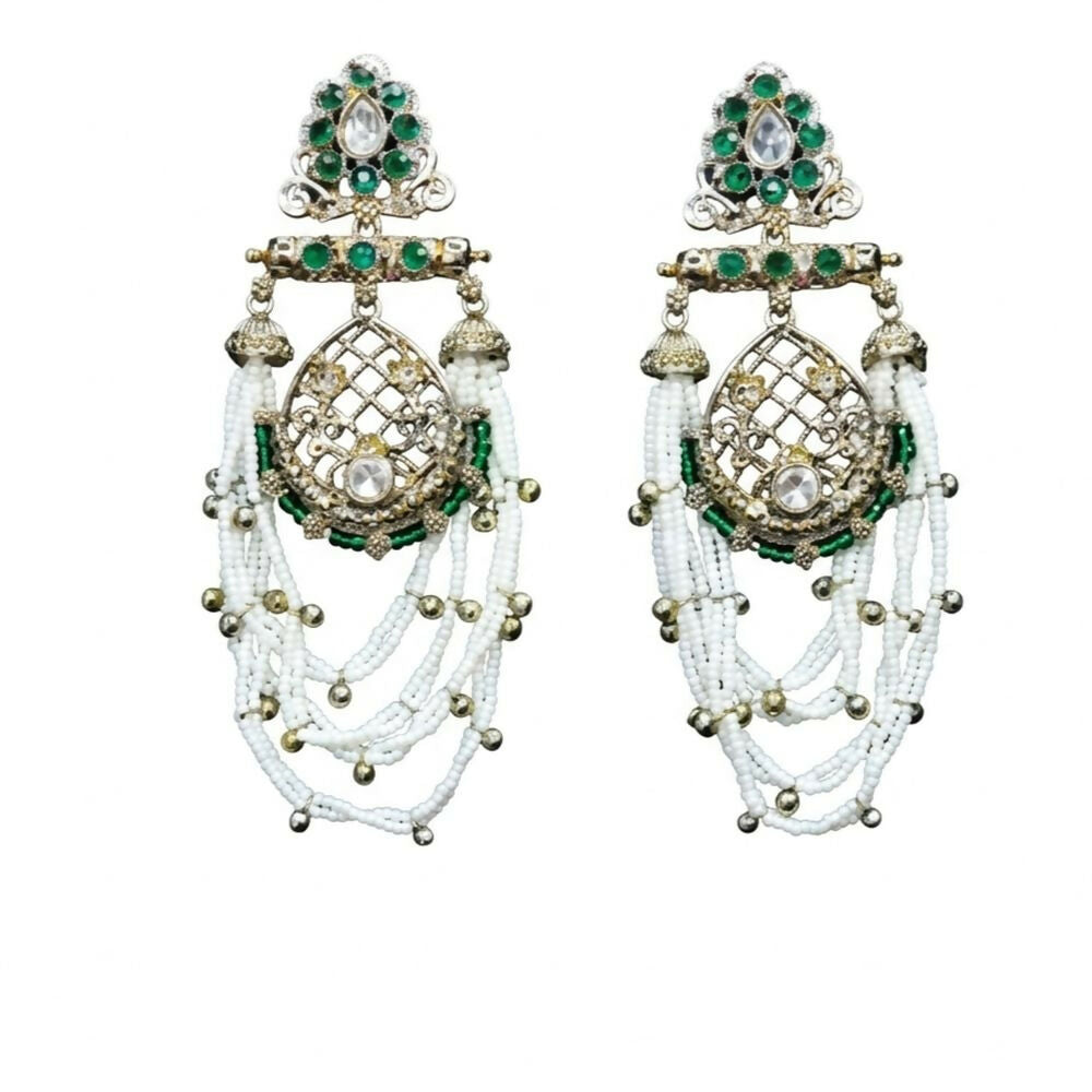 Jewel City Elegant Kundan & Green Emerald Pearl Drop Jhumka Earrings – Traditional Handcrafted Ethnic Jewelry - Distacart