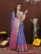 Lorenvalley Fashion Purple Soft Silk Woven Design with Zari Weaving Leheriya Design Saree