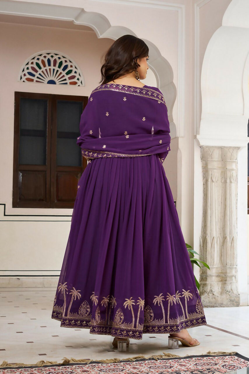 The52 Women's Gorgeous Faux Georgette Fabric Embroidery Work Flared Anarkali Pant and Dupatta Set - Distacart