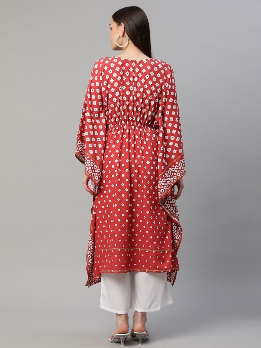 Ahalyaa Women Maroon Crepe Digital Printed Flared Sleeve Kaftan Kurta - Distacart