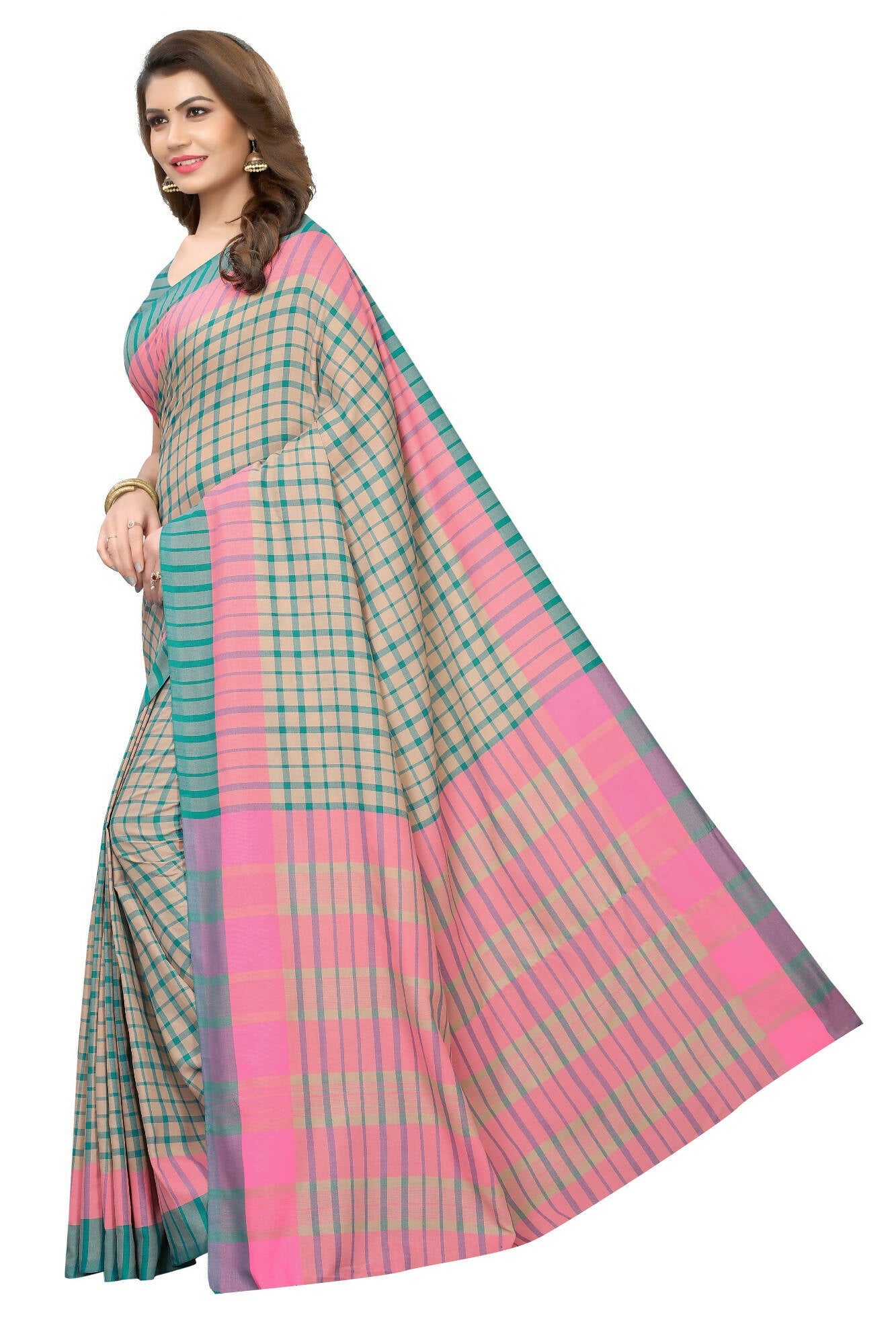 Vamika Cream Cotton Silk Weaving Saree (Terra Checks Rama) - Distacart