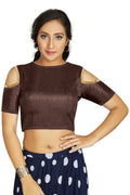 Aastha Fashion Women's Coffee Art Silk Cold Shoulder Sleeve Readymade Blouse