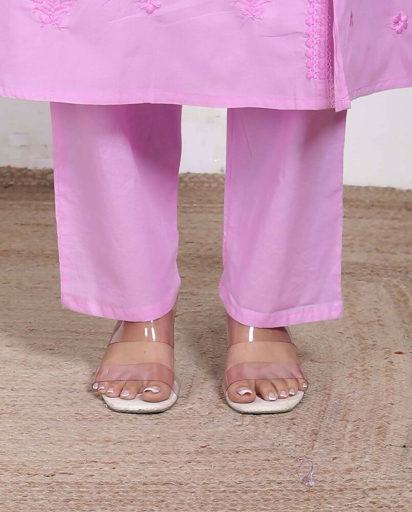 Miravan Womens Pink Lucknowi Angrakha Style Kurta With Palazzo - Distacart