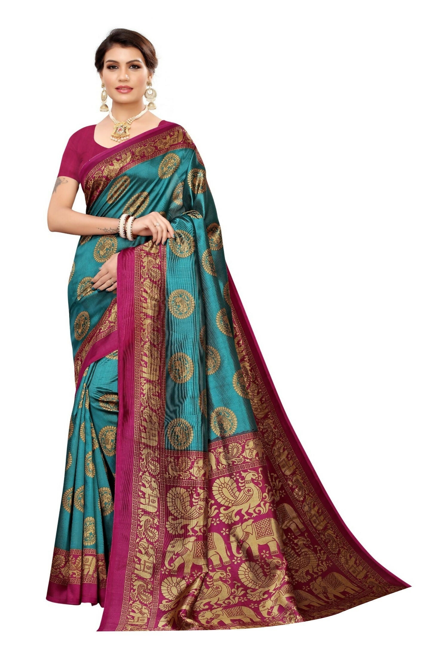 Vamika rama & wine Printed Art Silk Saree