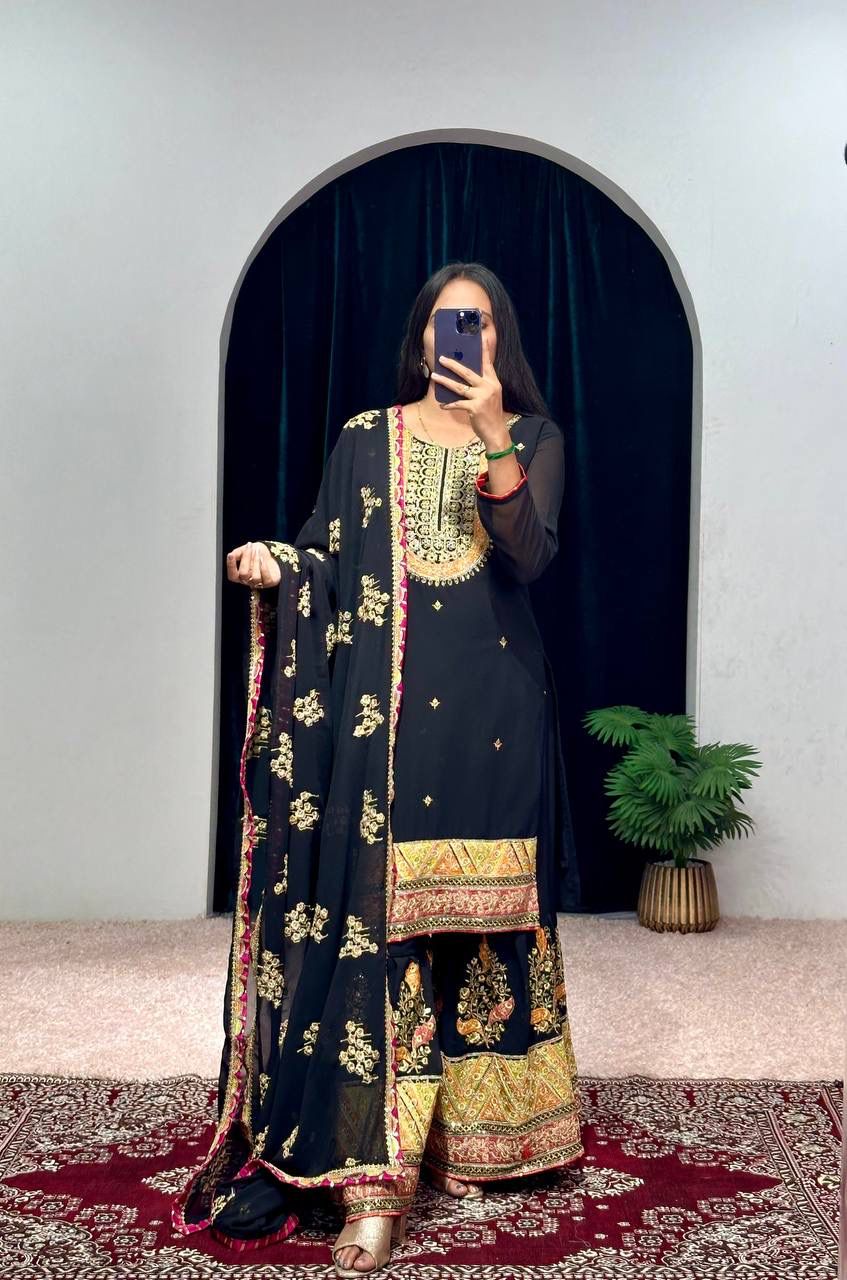 Lehenga Mart Designer Embroidered and Mirror Work Suit - Distacart
