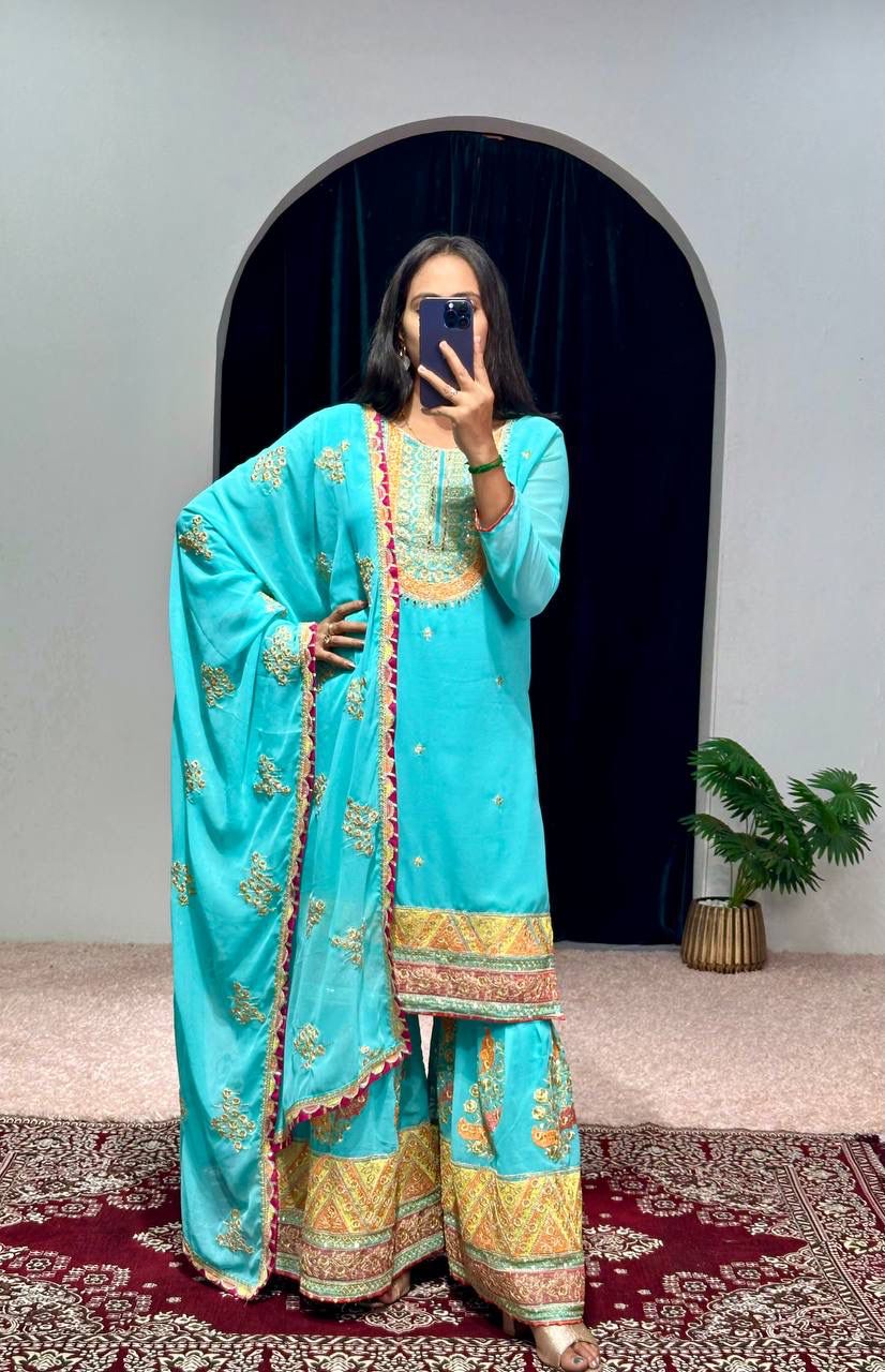 Lehenga Mart Designer Embroidered and Mirror Work Suit - Distacart
