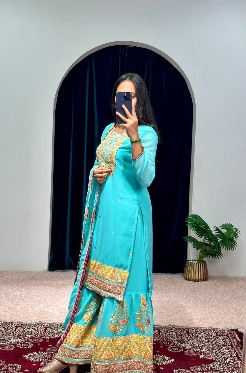 Lehenga Mart Designer Embroidered and Mirror Work Suit - Distacart