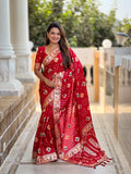 Vedant Vastram Soft Dola Silk Fancy Jacquard Bollywood Saree - Red