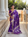 Vedant Vastram Soft Dola Silk Fancy Jacquard Bollywood Saree - Violet