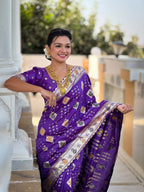 Vedant Vastram Soft Dola Silk Fancy Jacquard Bollywood Saree - Violet