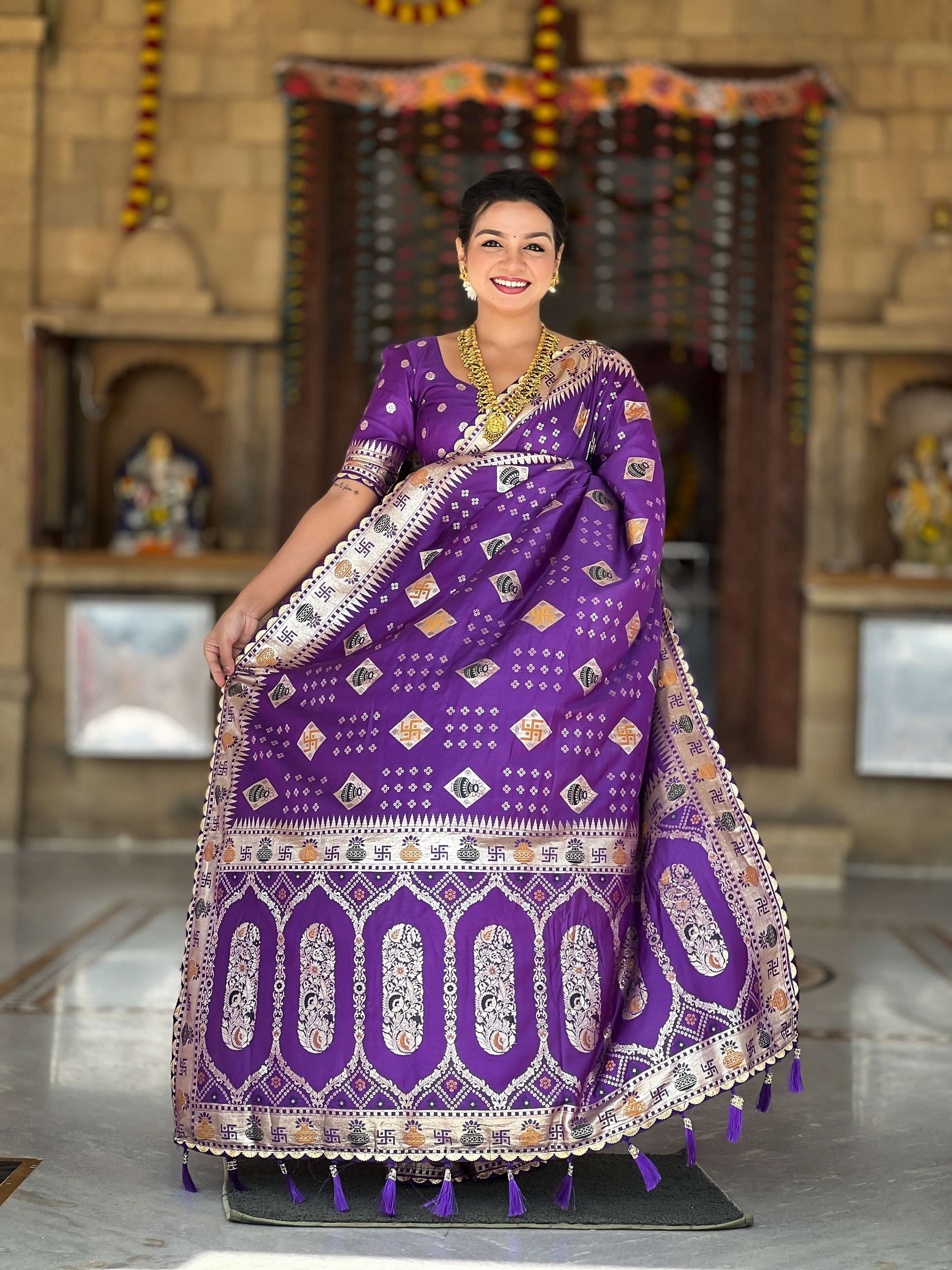 Vedant Vastram Soft Dola Silk Fancy Jacquard Bollywood Saree - Violet