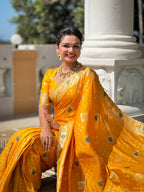 Vedant Vastram Soft Dola Silk Fancy Jacquard Bollywood Saree - Yellow
