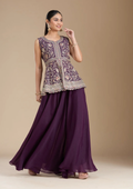 Teeya Creation WIne Color Star Georgette Party Wear Designer Peplum Sharara Set