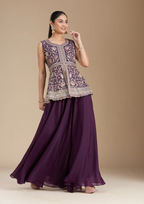 Teeya Creation WIne Color Star Georgette Party Wear Designer Peplum Sharara Set
