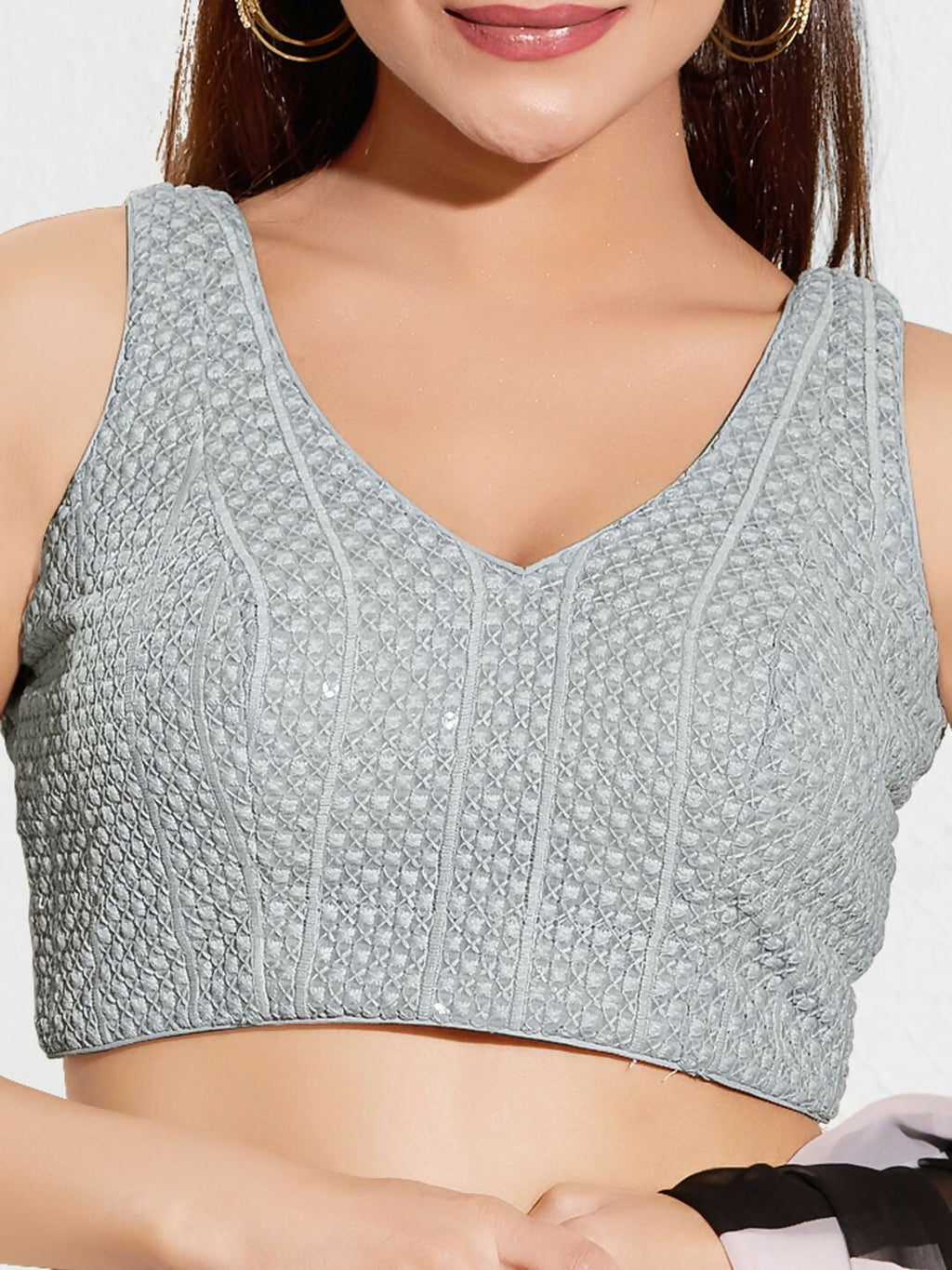 Joban Fashion Grey Sequence Padded Blouse With V Neck Sleeveless - Distacart