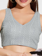 Joban Fashion Grey Sequence Padded Blouse With V Neck Sleeveless - Distacart