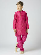 Joban Fashion Kids Island Full Sleeves Chanderi Kurta, Pyjama Set with Traditional Butta Work - Rani Pink - Distacart